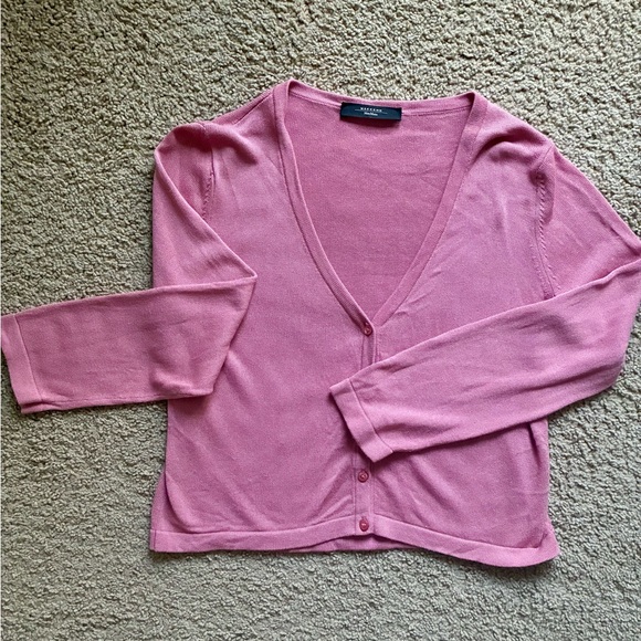 Weekend Max Mara Sweaters - Weekend Max Mara Silk Linen Cropped Cardigan in Dusty Pink